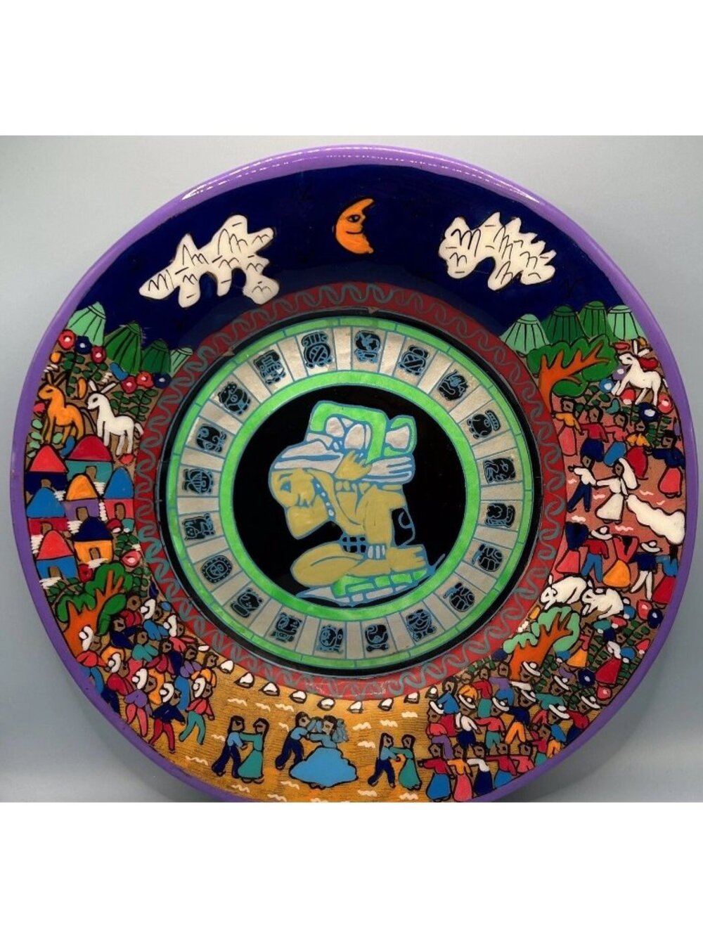 Mexican Aztec Folk Art Wedding Celebration Party Terracotta Pottery Plate 12"